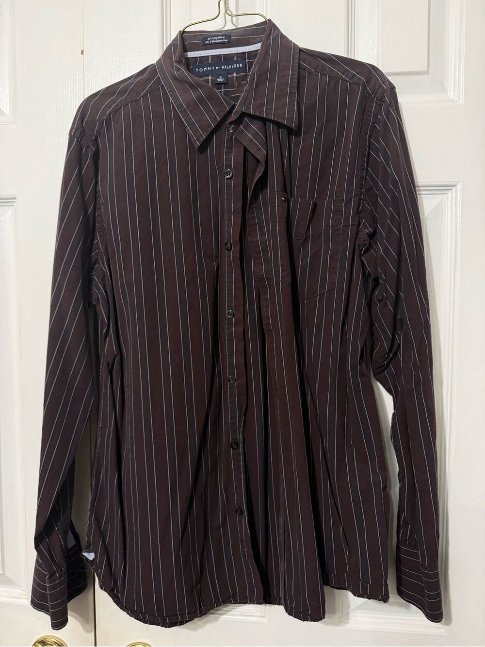Tommy Hilfiger Men's Brown Pinstripe Button-Down Shirt